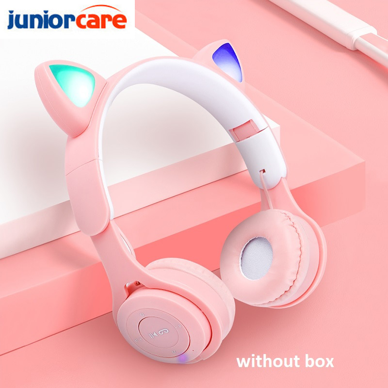 STN28 LED Cat Ear Headset Noise Cancelling Headphones Bluetooth 5.0 Colorful Kids Headset Support TF Card 3.5mm Plug with Mic