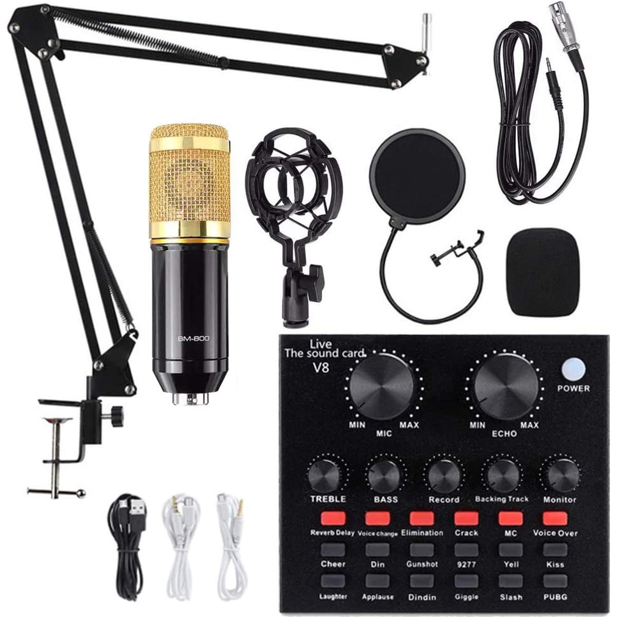 BM 800 microphone and v8 sound card songm broadcast condenser recordingm studio ligmhts