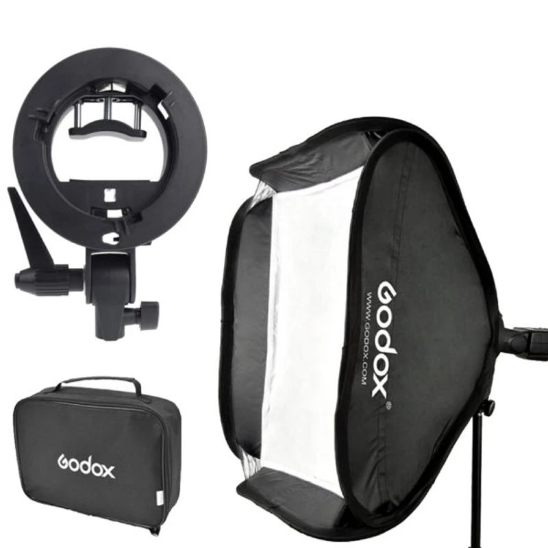 Godox 80x80cm Softbox Photo Studio Diffuser + S-type Bracket Bowens Holder Mount for Flash Light