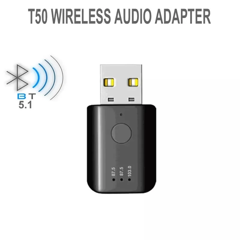 T50 Wireless Bluetooth 5.1 Audio Transmitter Receiver 2 in 1 Adapter for Car TV Earphone Speaker Aux Call Stick