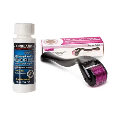 Kirkland Minoxidil 5% (with derma roller 0.5mm and lclt for hair and beard growth) Sealtup