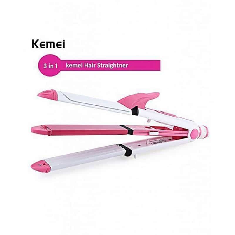 Kemei KM-1291 Professional 3 in 1 Hair Straightener Curler And Zic Zac Iron